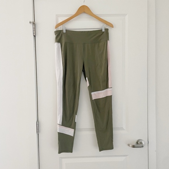 Sweaty Betty Power Full Length Leggings Moss Green Pink Stripe - Picture 4 of 8